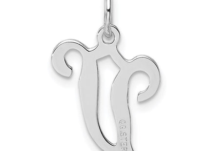 Sterling Silver Rhodium-plated Stamped Letter Initial Charm Pendant for Necklace or Bracelet (Style QC4163V)