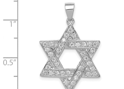 Sterling Silver Rhodium-plated CZ Star of David Pendant (Style QC4439)