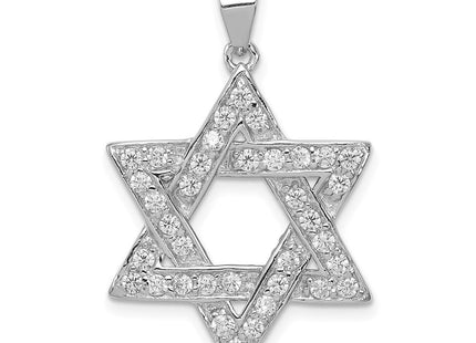 Sterling Silver Rhodium-plated CZ Star of David Pendant (Style QC4439)