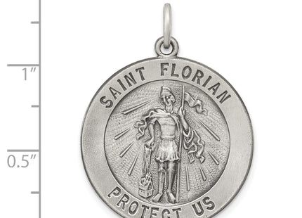 Sterling Silver Antiqued Saint Florian Medal, 33 x 25mm
