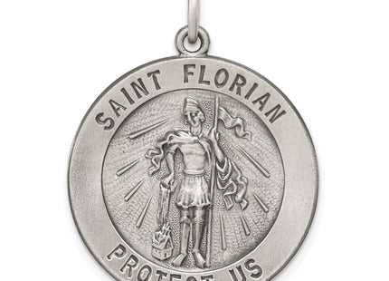 Sterling Silver Antiqued Saint Florian Medal, 33 x 25mm
