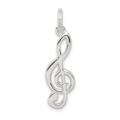 Sterling Silver Rhodium-plated Treble Clef Charm