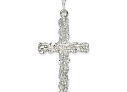 Sterling Silver Diamond -Cut Cross Pendant, 54 x 23mm