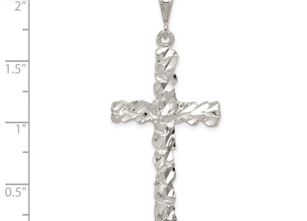 Sterling Silver Diamond -Cut Cross Pendant, 54 x 23mm