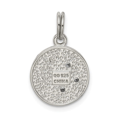 Sterling Silver Rhodium-plated Enameled and CZ Moon and Star Charm