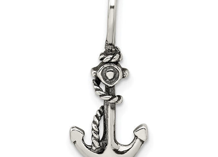 Sterling Silver Antiqued Anchor and Rope Pendant (Style QC4970)