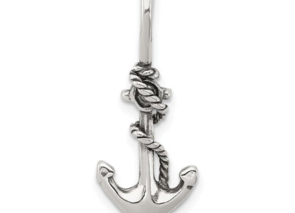 Sterling Silver Antiqued Anchor and Rope Pendant (Style QC4970)
