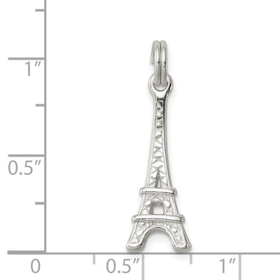 Sterling Silver Rhodium-plated Eiffel Tower Charm, 23 x 8mm