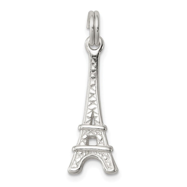 Sterling Silver Rhodium-plated Eiffel Tower Charm, 23 x 8mm
