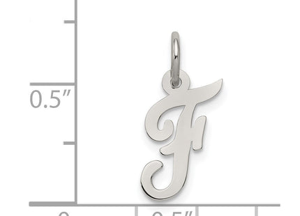 Sterling Silver Rhodium-plated Script Letter F Initial Charm (Style QC5080F)