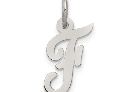 Sterling Silver Rhodium-plated Script Letter F Initial Charm (Style QC5080F)