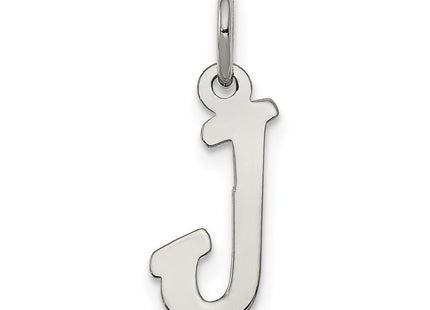 Sterling Silver Rhodium-plated Script Letter J Initial Charm (Style QC5080J)