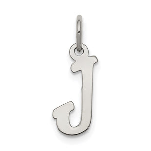 Sterling Silver Rhodium-plated Script Letter J Initial Charm (Style QC5080J)
