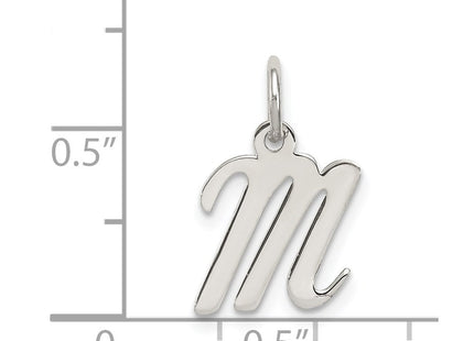 Sterling Silver Rhodium-plated Script Letter M Initial Charm (Style QC5080M)