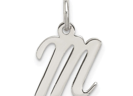 Sterling Silver Rhodium-plated Script Letter M Initial Charm (Style QC5080M)