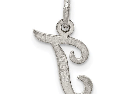 Sterling Silver Rhodium-plated Script Letter T Initial Charm (Style QC5080T)