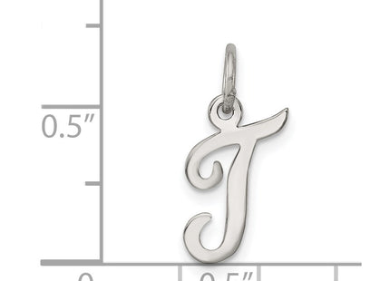Sterling Silver Rhodium-plated Script Letter T Initial Charm (Style QC5080T)