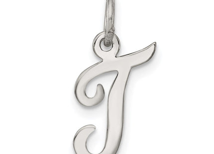 Sterling Silver Rhodium-plated Script Letter T Initial Charm (Style QC5080T)