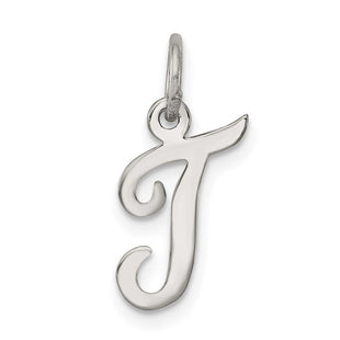 Sterling Silver Rhodium-plated Script Letter T Initial Charm (Style QC5080T)