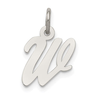 Sterling Silver Rhodium-plated Script Letter W Initial Charm (Style QC5080W)