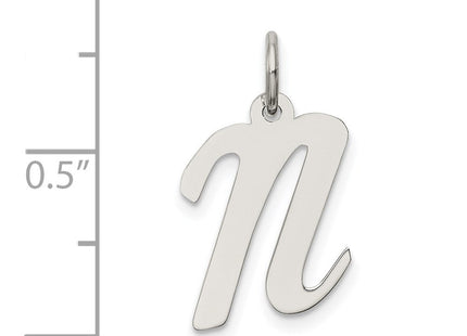 Sterling Silver Rhodium-plated Script Letter N Initial Charm (Style QC5082N)