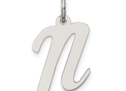 Sterling Silver Rhodium-plated Script Letter N Initial Charm (Style QC5082N)