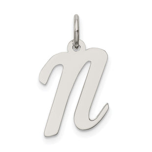 Sterling Silver Rhodium-plated Script Letter N Initial Charm (Style QC5082N)