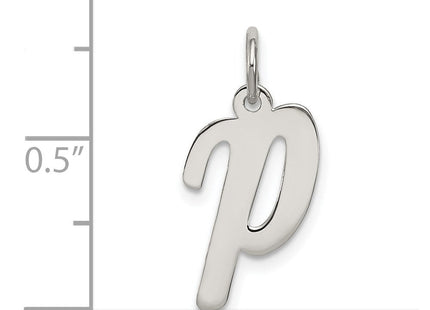 Sterling Silver Rhodium-plated Script Letter P Initial Charm (Style QC5082P)