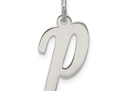 Sterling Silver Rhodium-plated Script Letter P Initial Charm (Style QC5082P)