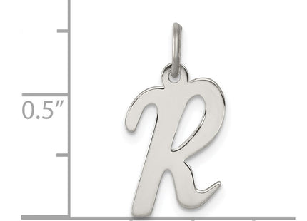 Sterling Silver Rhodium-plated Script Letter R Initial Charm (Style QC5082R)