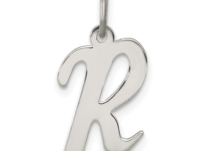 Sterling Silver Rhodium-plated Script Letter R Initial Charm (Style QC5082R)