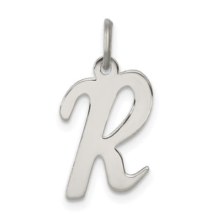 Sterling Silver Rhodium-plated Script Letter R Initial Charm (Style QC5082R)