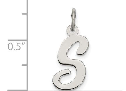 Sterling Silver Rhodium-plated Script Letter S Initial Charm (Style QC5082S)