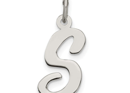 Sterling Silver Rhodium-plated Script Letter S Initial Charm (Style QC5082S)