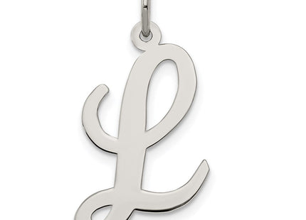 Sterling Silver Rhodium-plated Script Letter L Initial Charm (Style QC5084L)