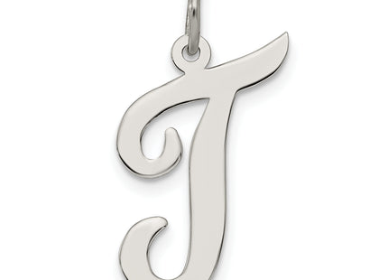 Sterling Silver Rhodium-plated Script Letter Initial Charm (Large)