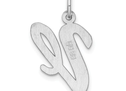 Sterling Silver Rhodium-plated Script Letter V Initial Charm (Style QC5084V)