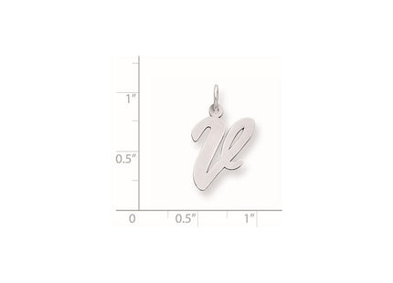 Sterling Silver Rhodium-plated Script Letter V Initial Charm (Style QC5084V)