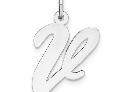 Sterling Silver Rhodium-plated Script Letter V Initial Charm (Style QC5084V)