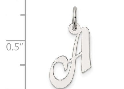 Sterling Silver Rhodium-plated Fancy Script Letter Initial Charm, 16 x 15mm