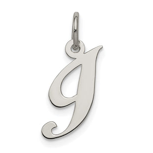 Sterling Silver Rhodium-plated Fancy Script Letter I Initial Charm (Style QC5086I)