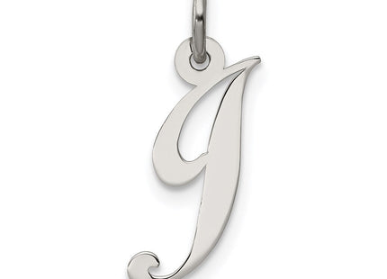 Sterling Silver Rhodium-plated Fancy Script Letter J Initial Charm (Style QC5086J)