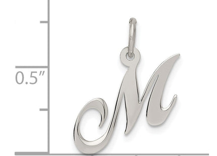 Sterling Silver Rhodium-plated Fancy Script Letter M Initial Charm (Style QC5086M)