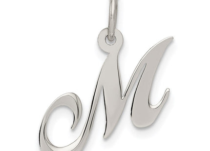 Sterling Silver Rhodium-plated Fancy Script Letter M Initial Charm (Style QC5086M)