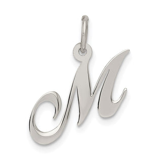 Sterling Silver Rhodium-plated Fancy Script Letter M Initial Charm (Style QC5086M)