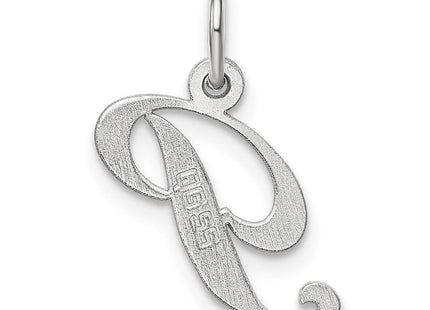 Sterling Silver Rhodium-plated Fancy Script Letter P Initial Charm (Style QC5086P)