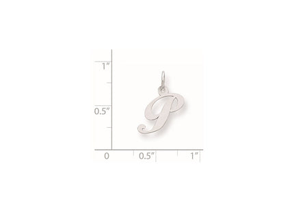 Sterling Silver Rhodium-plated Fancy Script Letter P Initial Charm (Style QC5086P)