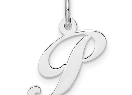Sterling Silver Rhodium-plated Fancy Script Letter P Initial Charm (Style QC5086P)