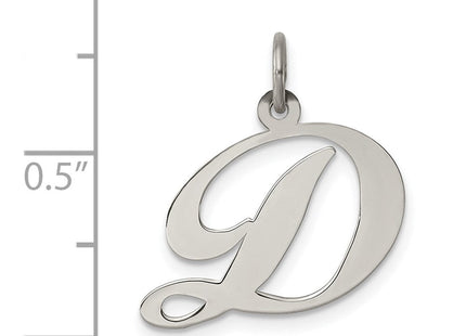 Sterling Silver Rhodium-plated Fancy Script Letter D Initial Charm (Style QC5088D)