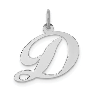 Sterling Silver Rhodium-plated Fancy Script Letter D Initial Charm (Style QC5088D)